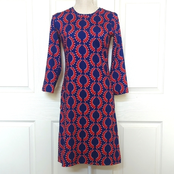 Lesley Evers Dresses & Skirts - Lesley Evers Blue and Red Longsleeve Patterned Dress